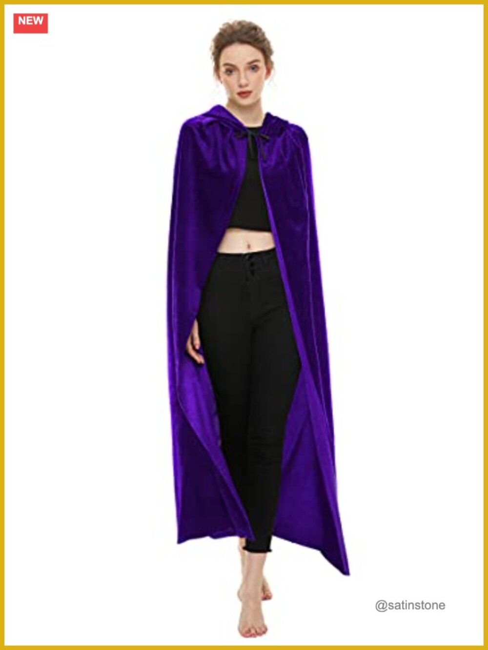 Velvet Hooded Cloak Full Length Cape Wizard Robe Cosplay Costume - Picture 3 of 5